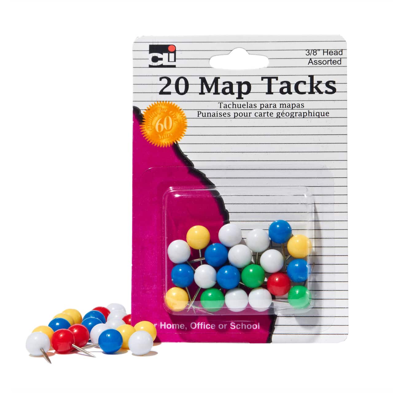 Charles Leonard Map Tacks, 12 Packs of 20